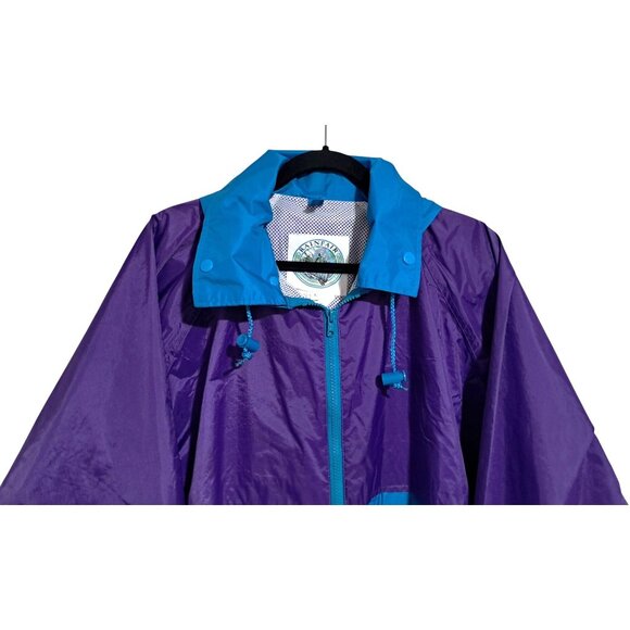 Vintage 90s Rainfair Jazzy Windbreaker Purple & Teal Hooded Jacket Size L Nylon - Picture 4 of 10